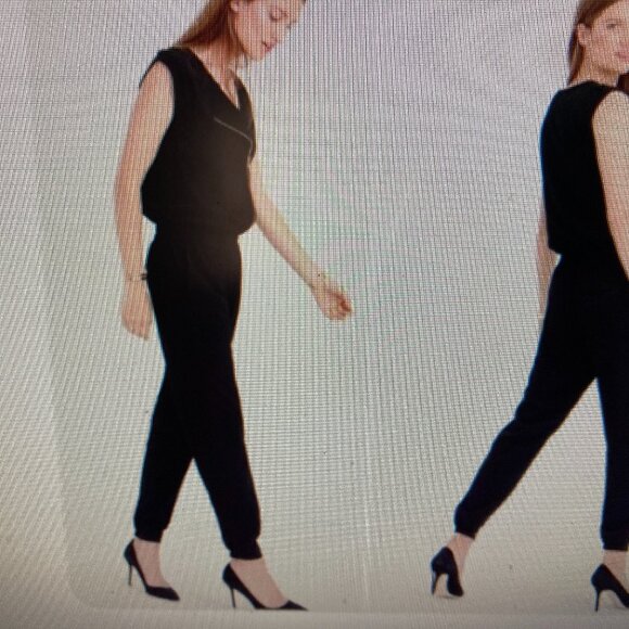 J. Crew Black JUMPSUIT Asymmetrical  Zipper Cap Sleeve  Sz 14T  TALL Sexy - Picture 2 of 12